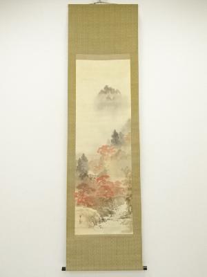 森川曽文筆　高雄晩秋図　肉筆絹本掛軸（共箱）